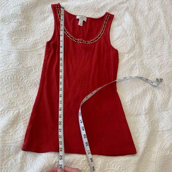Loft Size Medium Ribbed Beaded Boho Artsy Rust Red Cotton Tank Top - Picture 3 of 7